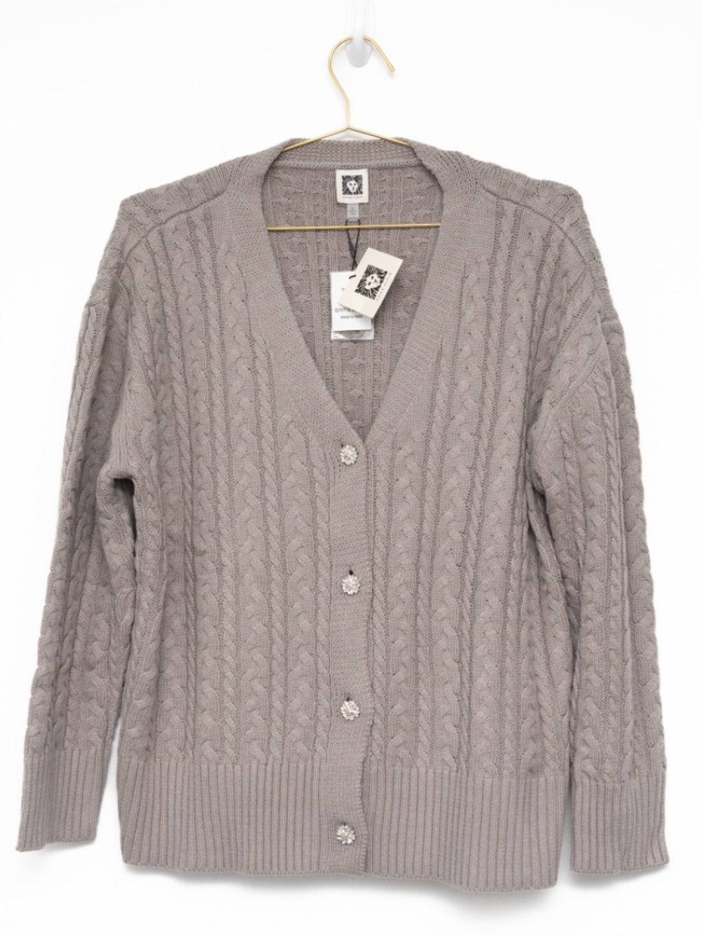 Anne Klein - Rhinestone Button Cable Knit‎ Cardigan - Picture 2 of 8